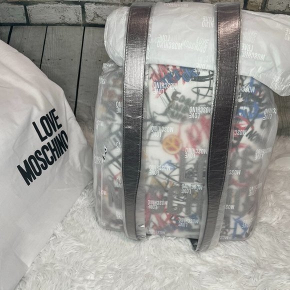 LOVE MOSCHINO White Graffiti Leather Backpack - Picture 6 of 15